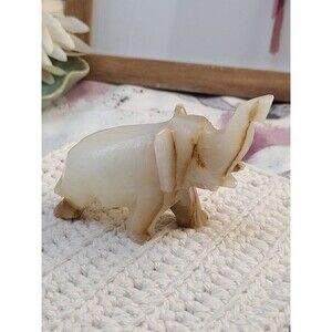 Carved Onyx Marble Elephant Figurine Trunk Up 3" Stone Statue Good Luck Decor